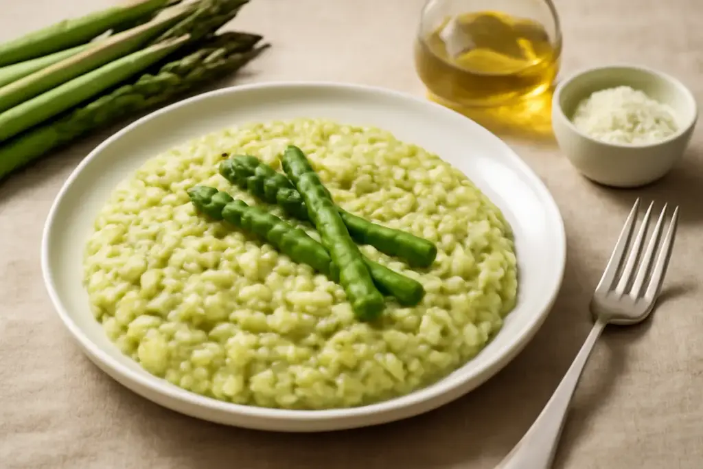 Risotto agli asparagi mantecato senza burro: maggior cremosità con meno grassi